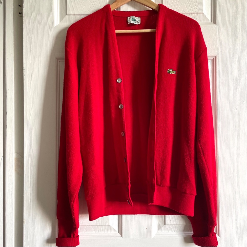 Vintage 80s Lacoste IZOD Cherry Red Cardigan